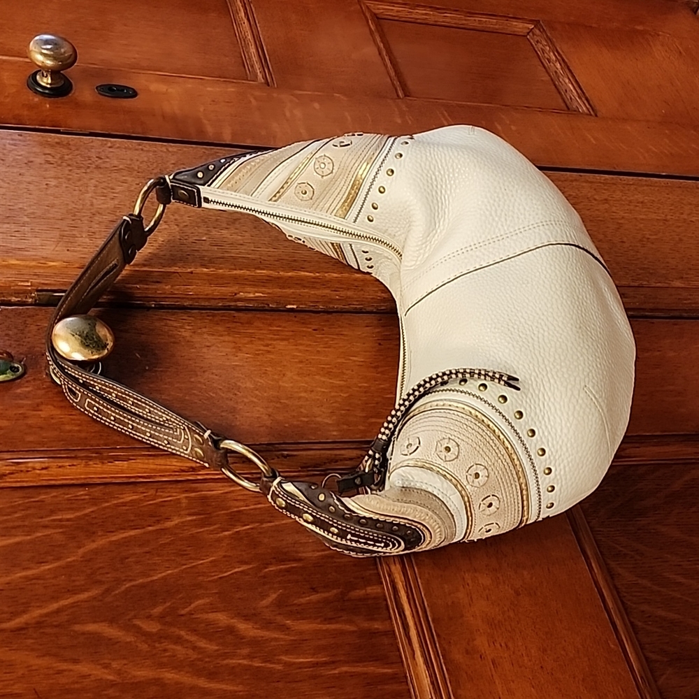 Coach White and Brown Shoulder Bag